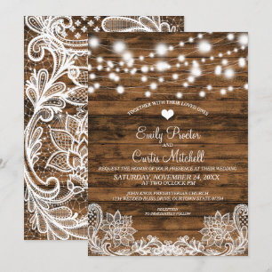 Saitenleuchten Holz und Spitzen Einladung