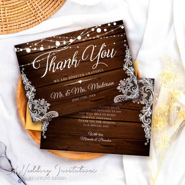 Saitenleuchten und Spitzenholzhochzeiten Dankeskarte (Von Creator hochgeladen)