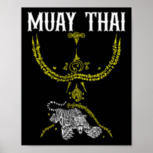Sak Yant Muay Thai Kickboxen Tiger Tattoo asiatisc Poster