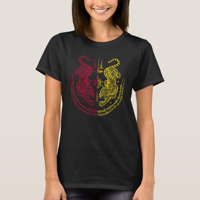 Sak Yant Thai Tattoo Twin Tiger Muay Magical Thail T-Shirt (Vorderseite)