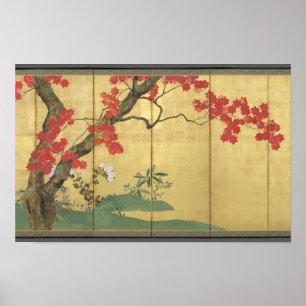 Sakai Hōitsu-Schirm - Kirsch- und Ahornbäume Poster