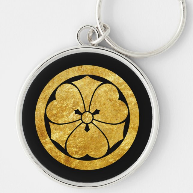 Sakai Mon Japanischer Samurai-Clan Gold auf schwar Schlüsselanhänger (Vorne)