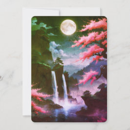 Sakora tree-Moonlit Waterfall with Cherr-pink Einladung