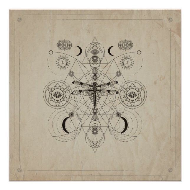 Sakrale Geometrie der Libelle Poster (Vorderseite)