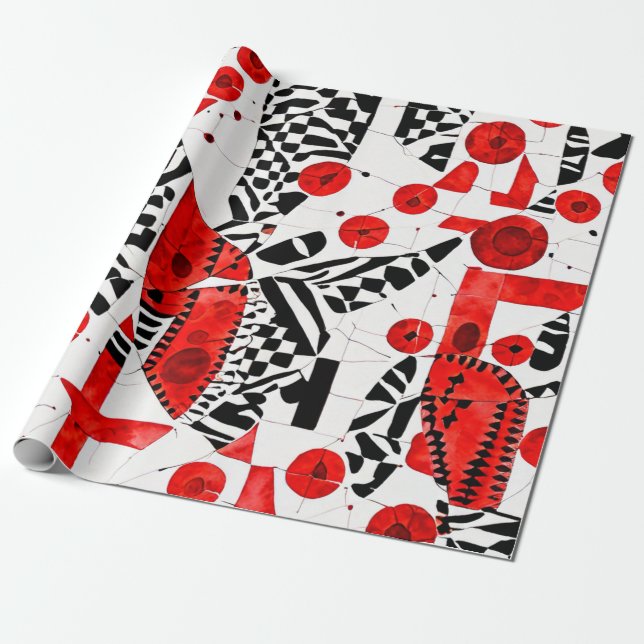 Sakrale Symbole: Rot, Schwarz und Weiß Geschenkpapier (Ungerollt)