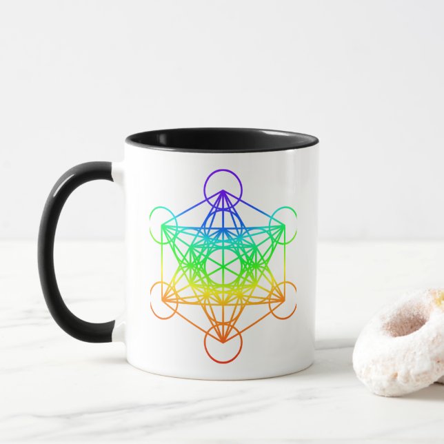 Sakraler Geometry Metatron-Kubus in Regenbogenfarb Tasse (Mit Donut)