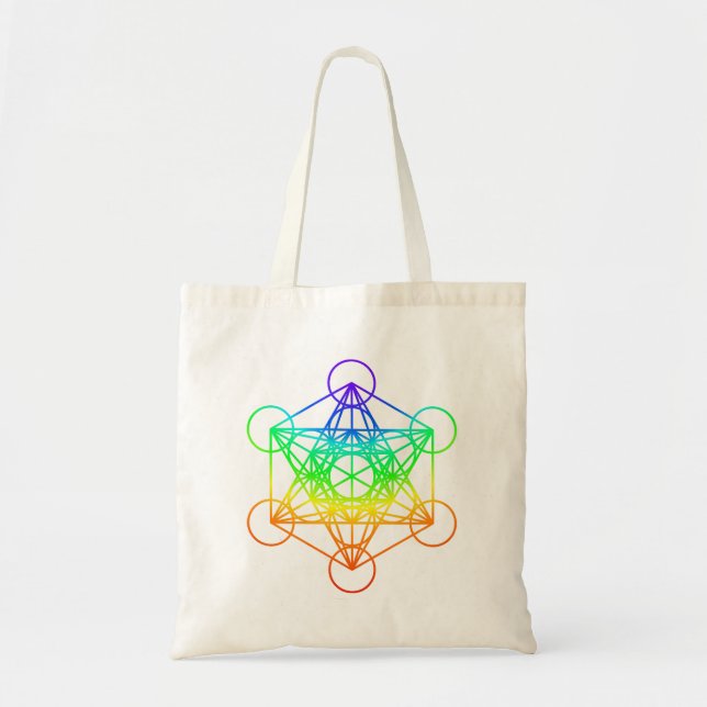 Sakraler Geometry Metatron-Kubus in Regenbogenfarb Tragetasche (Vorne)