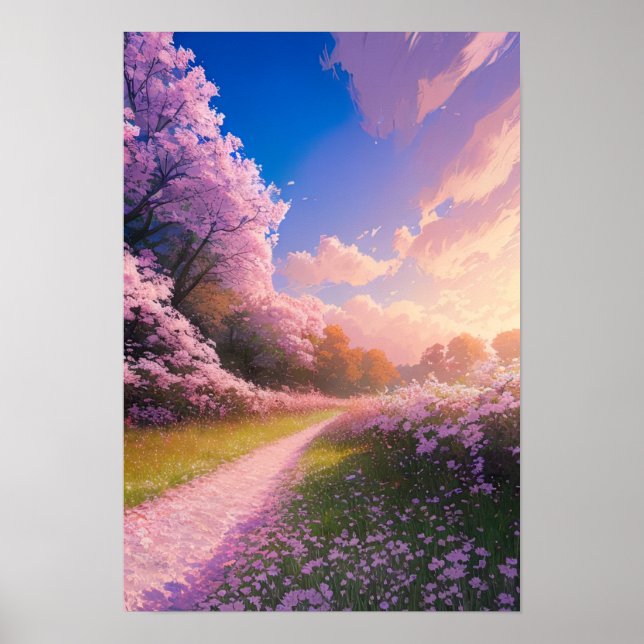 Sakura-bedeckter Weg Poster (Vorne)