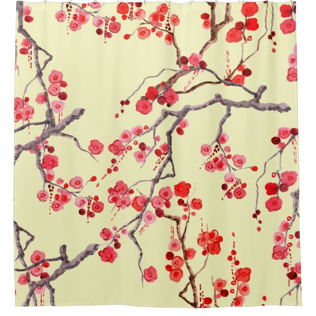 Sakura Blossom Wasserfarbe Nahtloses Muster Duschvorhang (Vorderseite)