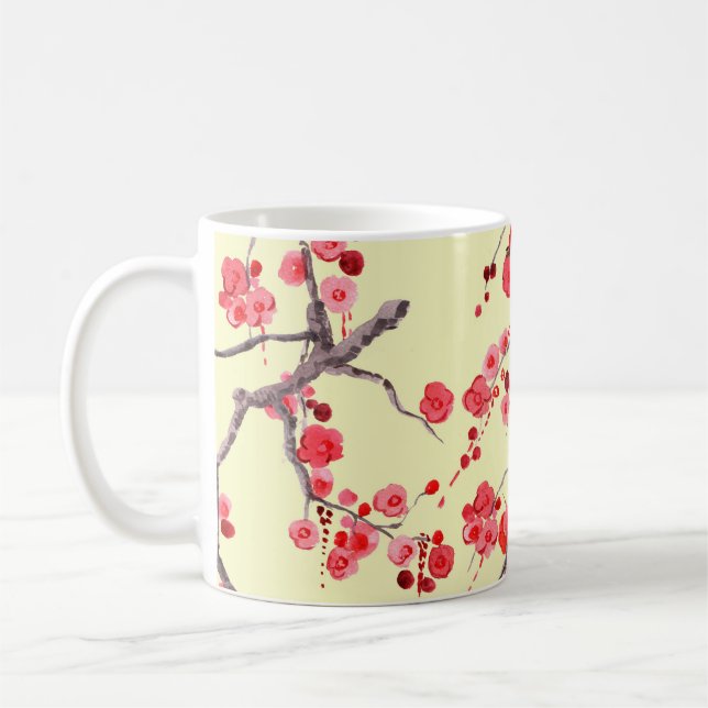 Sakura Blossom Wasserfarbe Nahtloses Muster Kaffeetasse (Links)