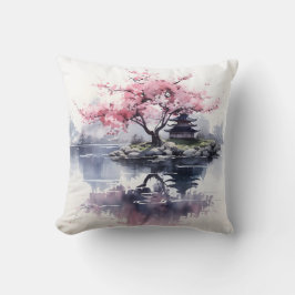 Sakura Blühen über dem See Kissen