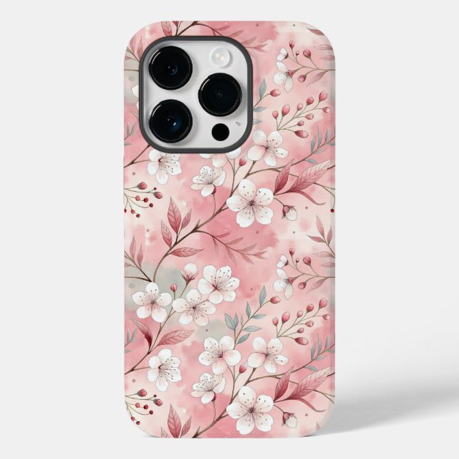 Sakura Blume Pattern Pink Case-Mate iPhone 14 Pro Hülle (Rückseite)