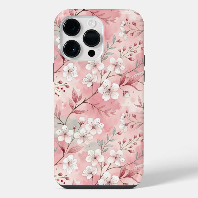 Sakura Blume Pattern Pink iPhone 14 Pro Max Hülle (Rückseite)