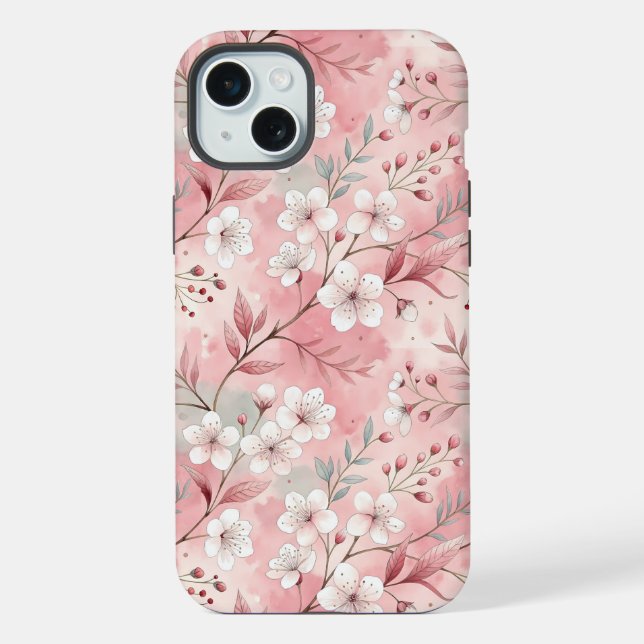 Sakura Blume Pattern Pink iPhone 15 Plus Hülle (Rückseite)