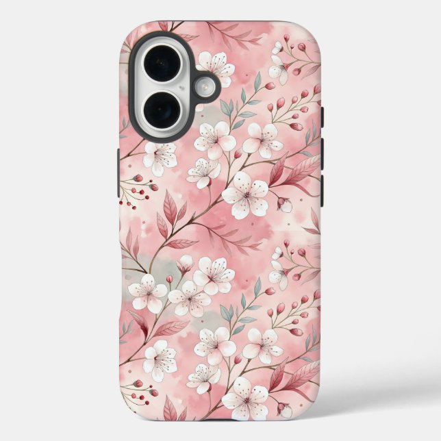 Sakura Blume Pattern Pink iPhone 16 Hülle (Rückseite)