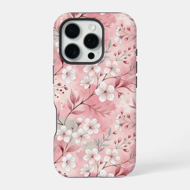 Sakura Blume Pattern Pink iPhone 16 Pro Hülle (Rückseite)