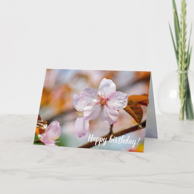 Sakura-Blume und Orangefarbene Blätter im Frühjahr Karte (Vorderseite)