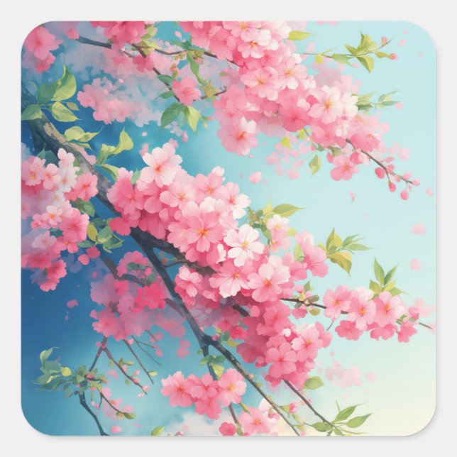 Sakura Blush of Spring Quadratischer Aufkleber (Vorderseite)