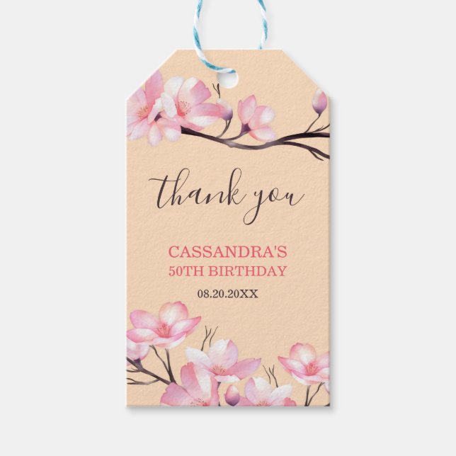 Sakura Blush Pink Cherry Blossom Peach Birthday Geschenkanhänger (Vorderseite)