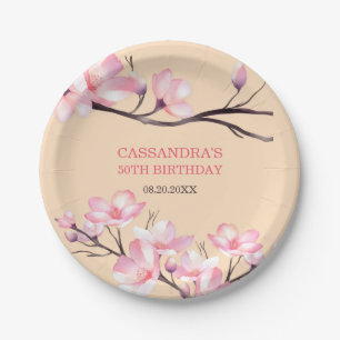 Sakura Blush Pink Cherry Blossom Peach Birthday Pappteller