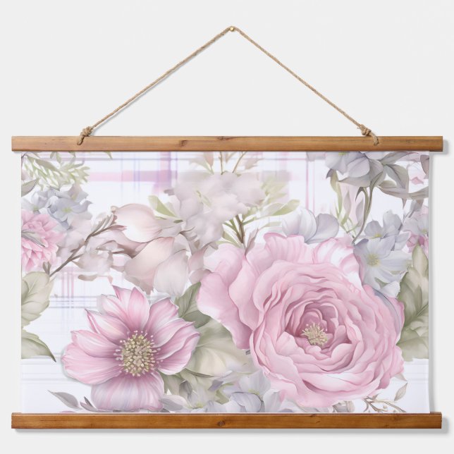 Sakura Blush Serenade Botanisch Wandteppich Mit Holzrahmen (Vorne)