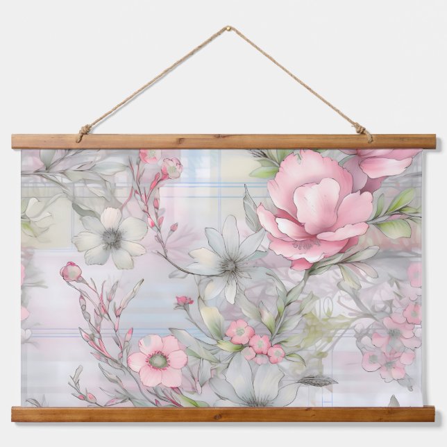 Sakura Blush Serenade Botanisch Wandteppich Mit Holzrahmen (Vorne)