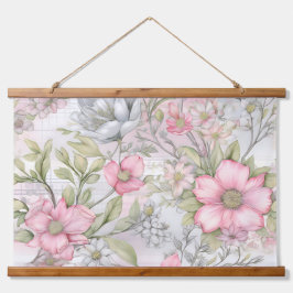 Sakura Blush Serenade Botanisch Wandteppich Mit Holzrahmen