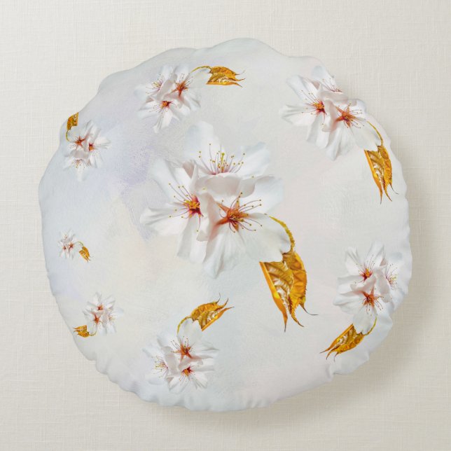 Sakura - Blüte der japanischen Kirsche Rundes Kissen (Rückseite)