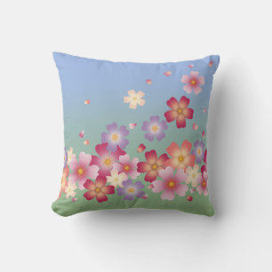 Sakura-Blüten Kimono-Stil Blau & Grün Kissen