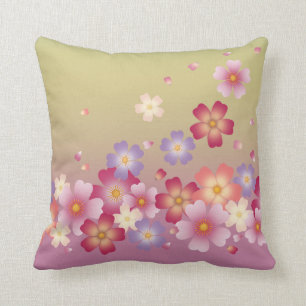 Sakura-Blüten Kimono-Stil Rosa & Grün Kissen