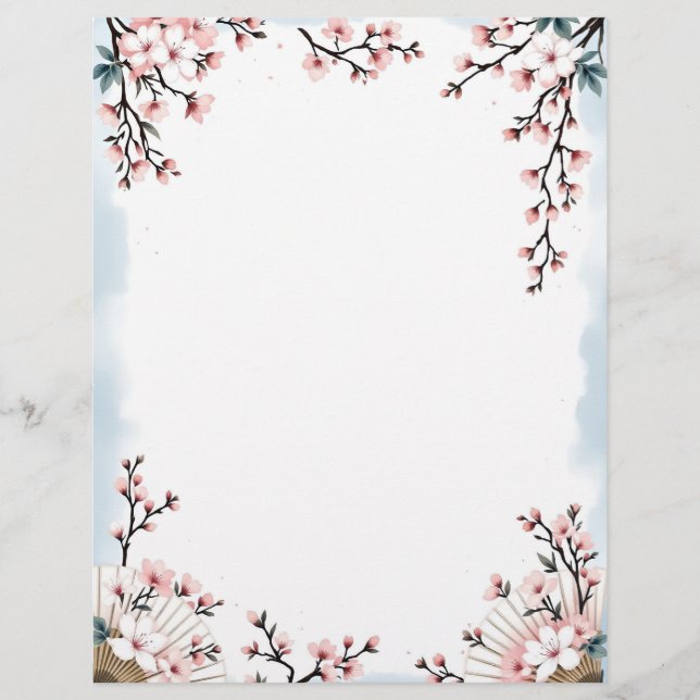Sakura Blüten und Fans Briefbogen (Vorderseite)