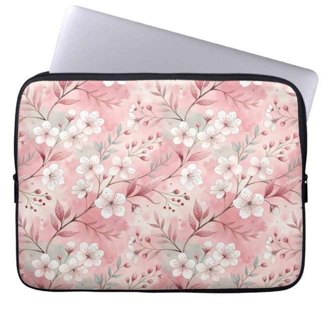 Sakura-Blütenmuster Rosa  Laptopschutzhülle (Vorderseite)