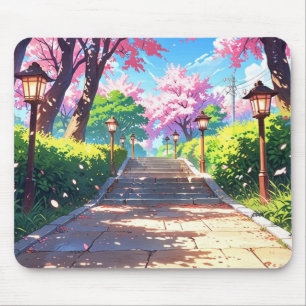 Sakura-Blütenweg Pastell-Landschaft Anime-Mauspad Mousepad