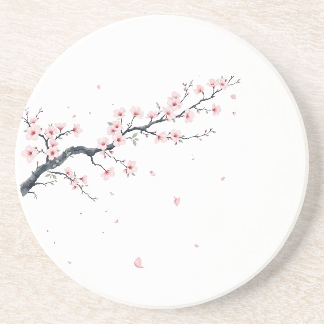 Sakura Cherry Blossom Branch Sandstone Coaster Getränkeuntersetzer (Vorne)