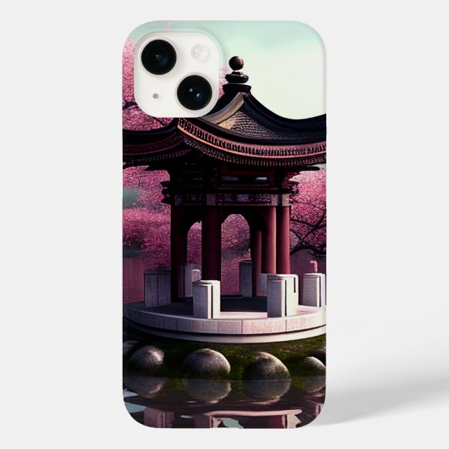 Sakura Cherry Blossom Garden Shrine Pond Japanisch Case-Mate iPhone 14 Hülle (Rückseite)