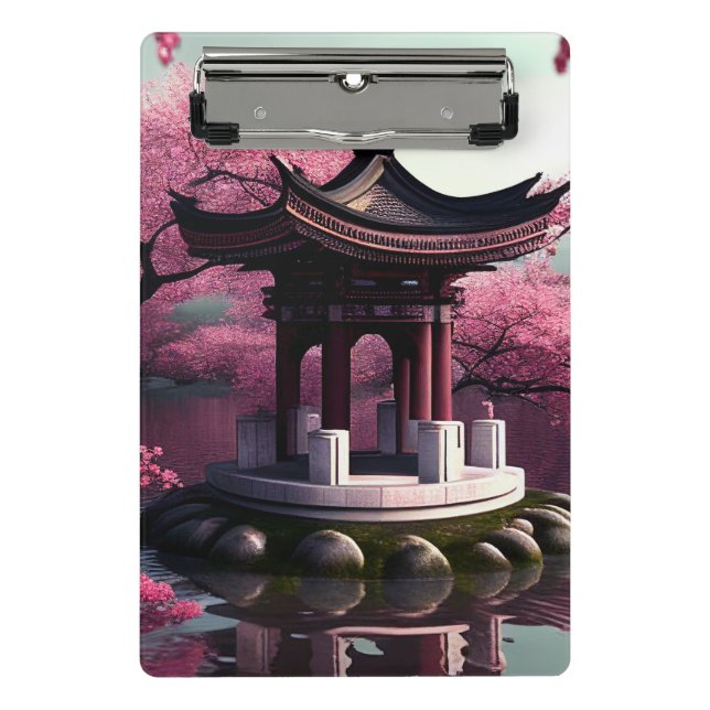 Sakura Cherry Blossom Garden Shrine Pond Japanisch Mini Klemmbrett (Vorderseite)