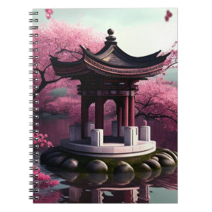 Sakura Cherry Blossom Garden Shrine Pond Japanisch Notizblock