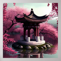 Sakura Cherry Blossom Garden Shrine Pond Japanisch