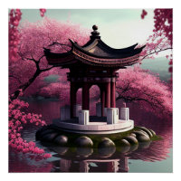 Sakura Cherry Blossom Garden Shrine Pond Japanisch
