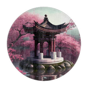Sakura Cherry Blossom Garden Shrine Pond Japanisch Schneidebrett