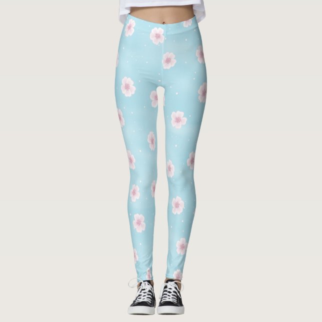 Sakura Cherry Blossom Japanischer Frühling Leggings (Vorderseite)