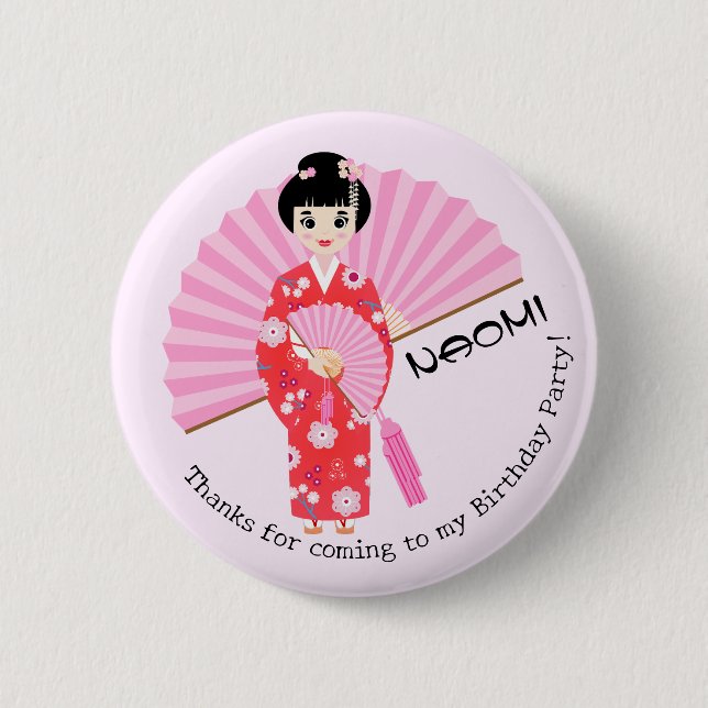 Sakura Cherry Blossom Japanisches Mädchen Geburtst Button (Vorderseite)