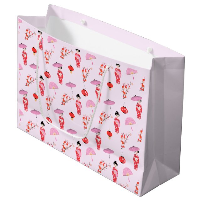 Sakura Cherry Blossom Japanisches Mädchen Geburtst Große Geschenktüte (Vorderseite Schrägansicht)