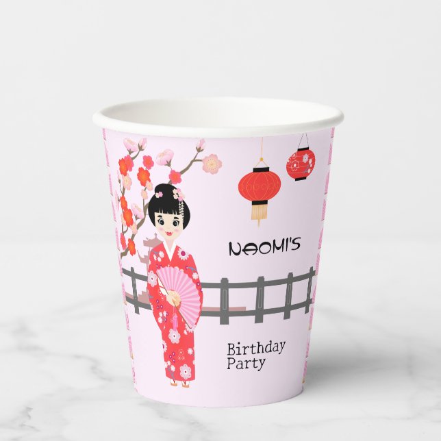 Sakura Cherry Blossom Japanisches Mädchen Geburtst Pappbecher (Vorderseite)