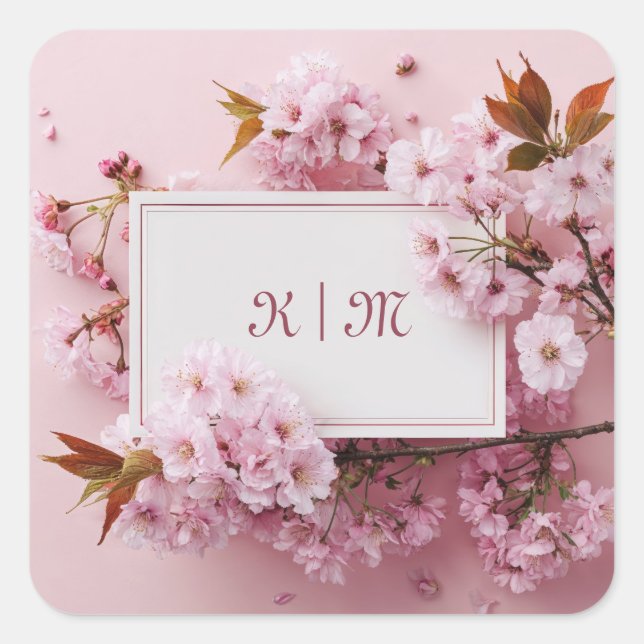 Sakura Cherry Blossom Pink Wedding Quadratischer Aufkleber (Vorderseite)