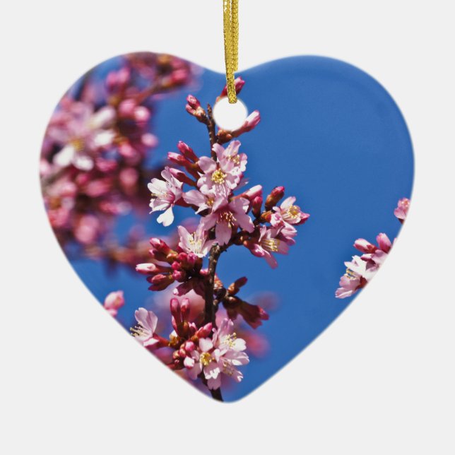 Sakura Cherry Blüten Touch Blue Keramikornament (Vorne)