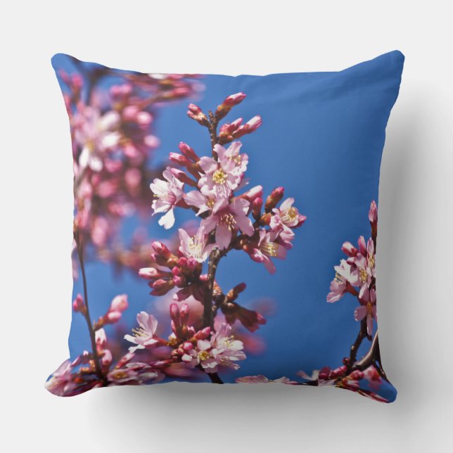 Sakura Cherry Blüten Touch Blue Kissen (Vorderseite)