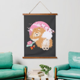 SAKURA - Chow - Hängende Tapisserie Wandteppich Mit Holzrahmen