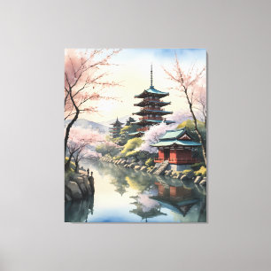Sakura-Dämmerung am Tempel Leinwanddruck