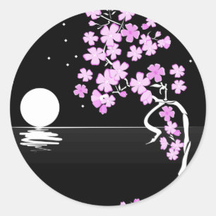 Sakura der Nacht Runder Aufkleber